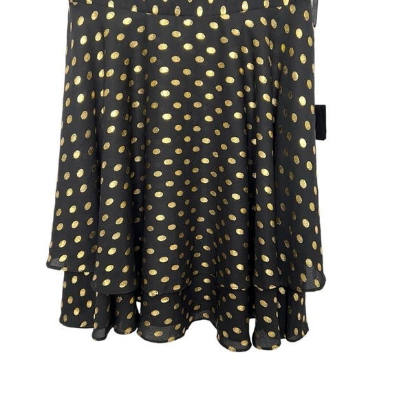 IEENA FOR MAC DUGGAL Ruffle Polka Dot Mini Dress Black Gold Size 4 NEW - Picture 11 of 16